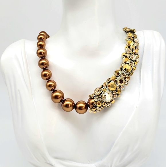Heidi Daus Gold Pearl and Diamond Swarovski Crystal Asymmetrical Jewelry Set - Picture 11 of 14